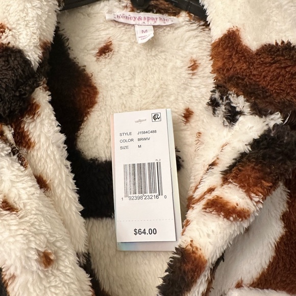 Brown and White Jean Jacket with Cow Print - Picture 2 of 6